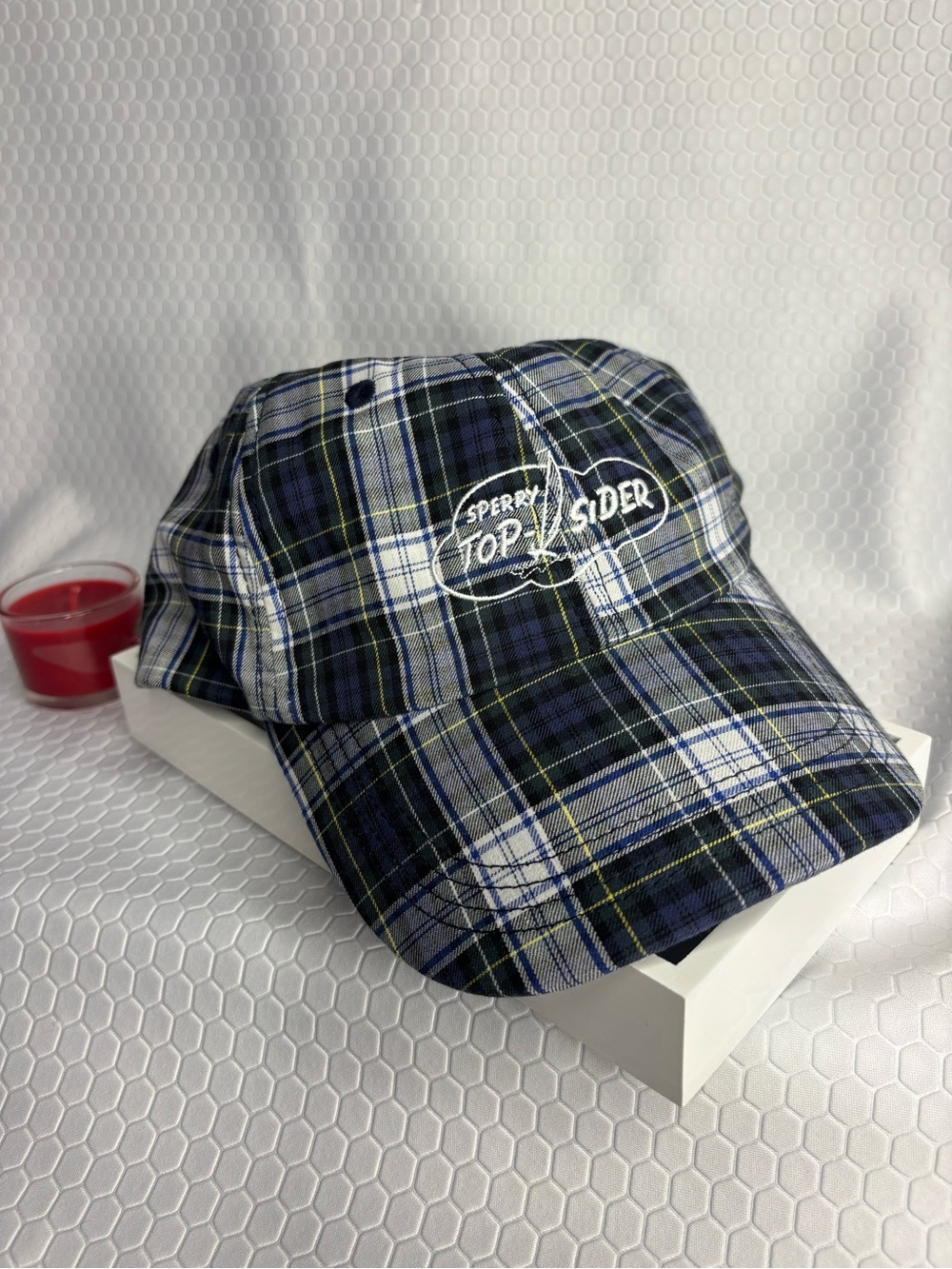 Sperry Navy, Green and White Plaid Baseball Cap NWT